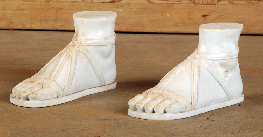 PAIR CARVED MARBLE ROMAN FEET WITH SANDALS (1 of 5)