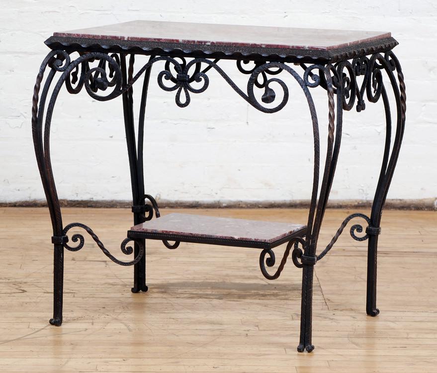 2 TIER FRENCH IRON & MARBLE TABLE C. 1925 (1 of 7)
