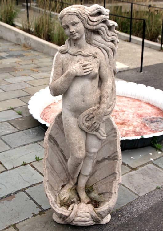 CAST STONE GARDEN FIGURE OF WOMAN IN SHELL (1 of 6)
