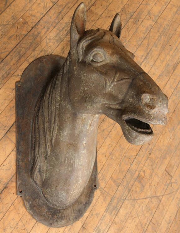 CAST IRON HORSE HEAD MOUNTED ON WALL PLATE (1 of 6)