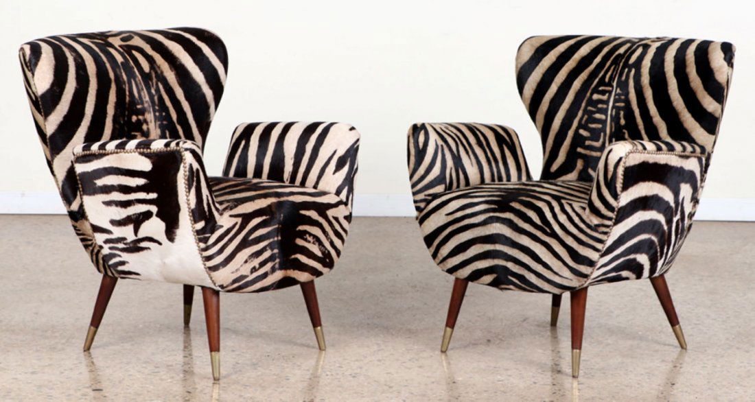 PAIR PAOLO BUFFA CLUB CHAIRS ZEBRA LEATHER C.1960 (1 of 8)