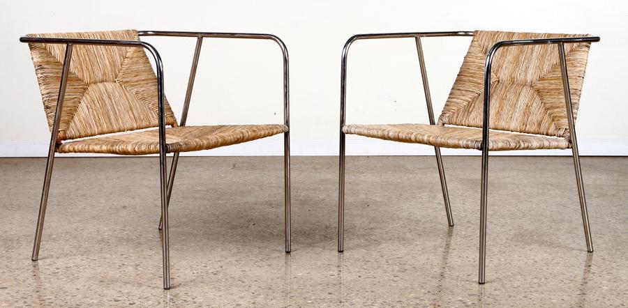 PAIR POLISHED CHROME LOUNGE CHAIRS CANTED BACK (1 of 8)