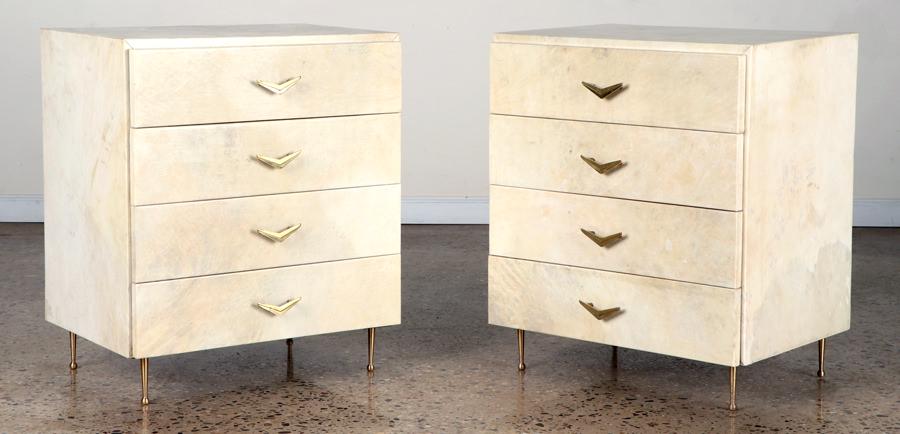 PAIR PARCHMENT COVERED CHEST BRONZE FEET C.1960 (1 of 7)