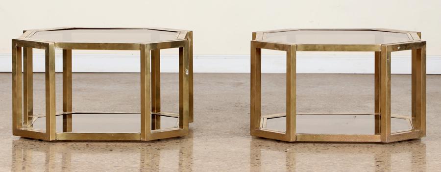 PAIR 8-SIDED BRASS AND GLASS END TABLES C.1970 (1 of 6)