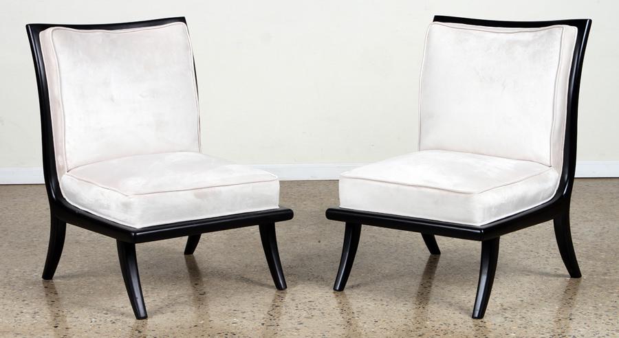 PAIR EBONIZED CREAM SUEDE LOUNGE CHAIRS (1 of 8)
