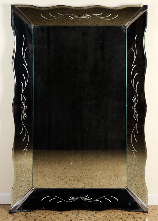 LARGE MIRROR ETCHED GLASS MIRRORED FRAME C.1950 (1 of 5)
