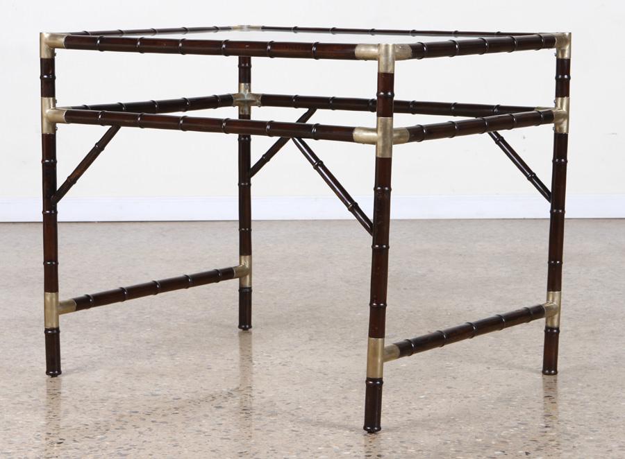 BILLY HAINES FAUX BAMBOO GLASS TOP TABLE C. 1960 (1 of 5)