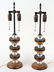PAIR WOOD AND BRASS ADJUSTABLE TABLE LAMPS