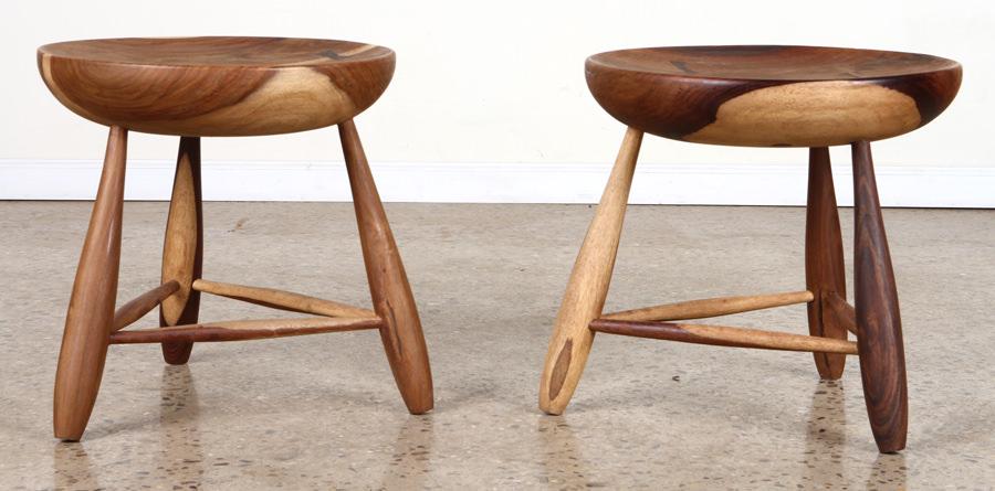 PAIR ROBSJOHN GIBBINGS STYLE MAHOGANY STOOLS (1 of 4)