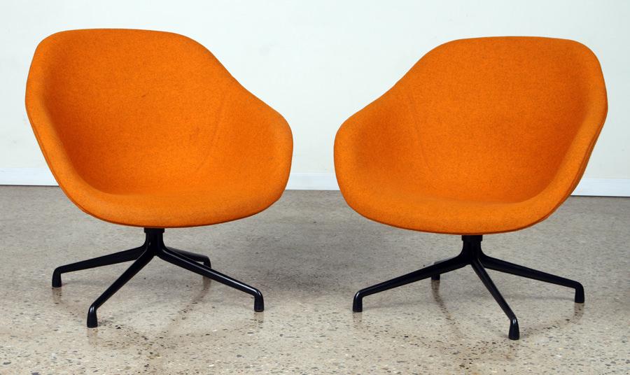 PAIR KNOLL STYLE ORANGE WOOL CHAIRS C. 1980 (1 of 7)