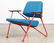 PAIR RED IRON LOUNGE CHAIRS W/ TEAL UPHOLSTERY - 3