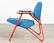 PAIR RED IRON LOUNGE CHAIRS W/ TEAL UPHOLSTERY - 4