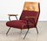 OPEN ARM LOUNGE CHAIR W/ LEATHER UPHOLSTERY