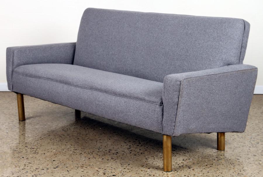 MID CENTURY MODERN UPHOLSTERED SOFA BRASS FEET (1 of 4)