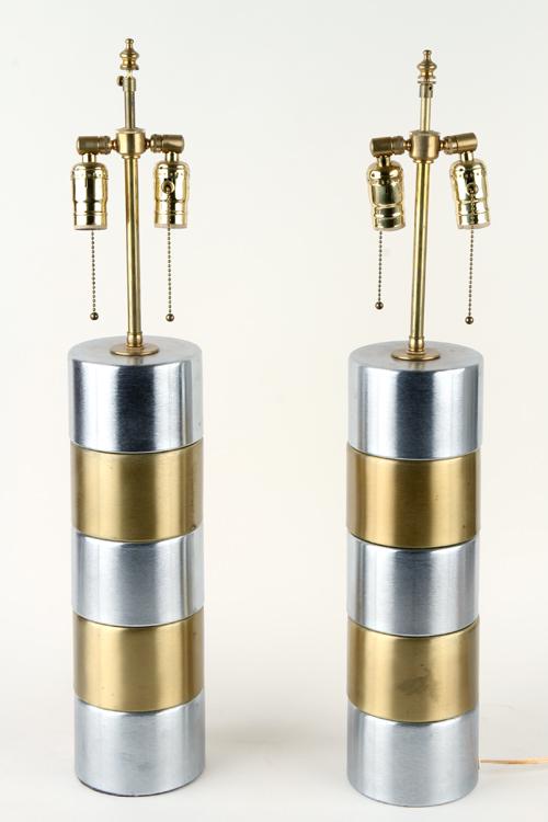 PAIR PAUL EVANS STYLE MIXED METAL TABLE LAMPS (1 of 5)