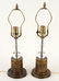 PAIR PETITE BRASS TABLE LAMPS GLASS SPHERES