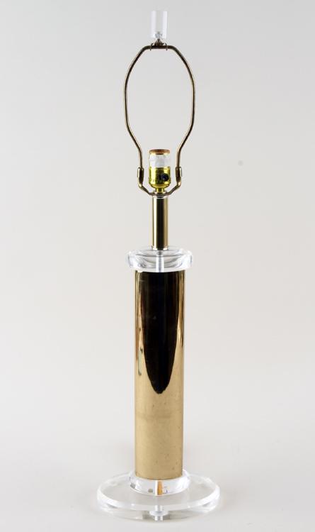 LUCITE TABLE LAMP BRASS TONE METAL COLUMN C.1970 (1 of 4)