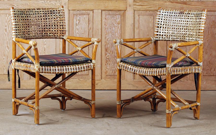 PAIR BAMBOO CHAIRS ANIMAL HIDE STRAP C.1940 (1 of 7)