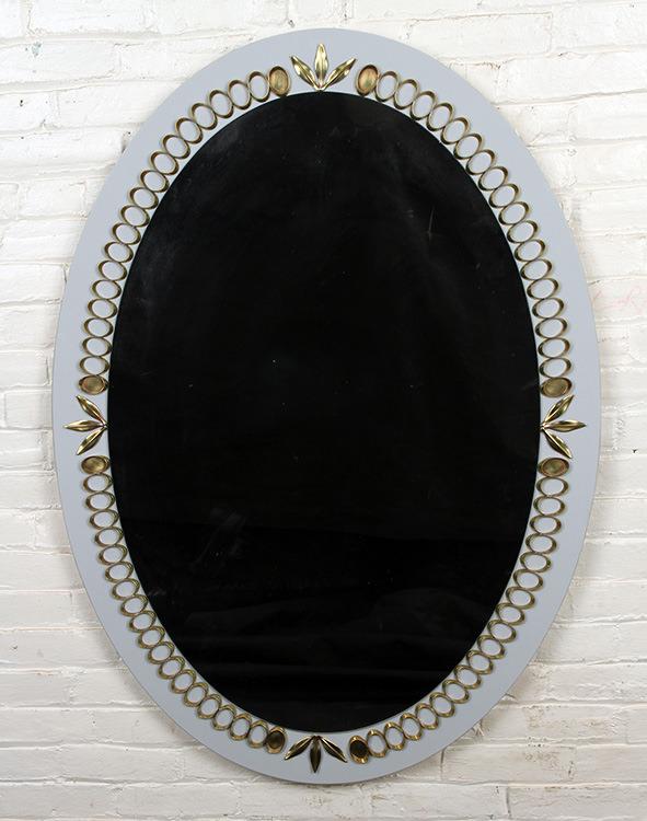 ITALIAN OVAL GLASS AND BRASS MIRROR (1 of 4)