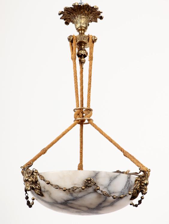 FRENCH ALABASTER AND BRONZE CHANDELIER C.1940 (1 of 6)