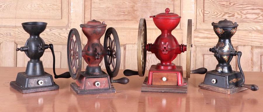 4 ANTIQUE COFFEE GRINDERS DOUBLE WHEEL & SINGLE (1 of 10)
