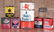 MOBIL GREASE DRUM & 6 ASSORTED OIL CANS