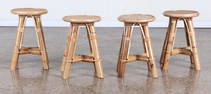 SET 4 FRENCH BAMBOO AND RATTAN STOOLS