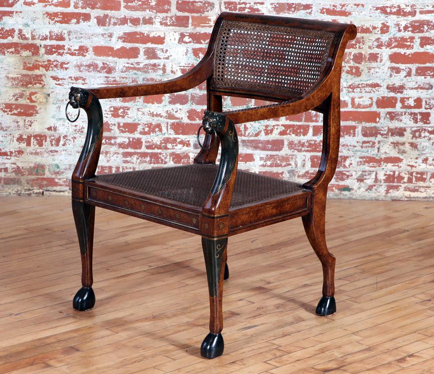 REGENCY STYLE ARM CHAIR WITH LION HEAD TERMINALS (1 of 6)