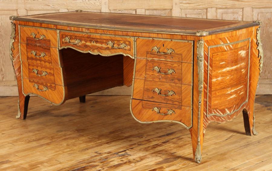 KINGWOOD PARQUETRY KNEEHOLE DESK CIRCA 1950 (1 of 6)