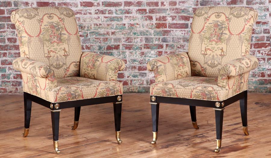 PAIR OF EBONIZED DIRECTOIRE STYLE LIBRARY CHAIRS (1 of 7)