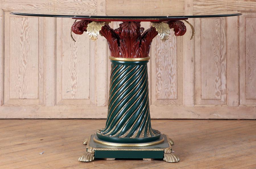GLASS TOP TABLE PAINTED IRON AND BRASS BASE (1 of 6)