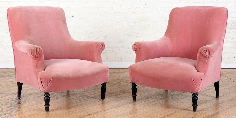 PAIR NAPOLEON III UPHOLSTERED LIBRARY CHAIRS 1870 (1 of 6)
