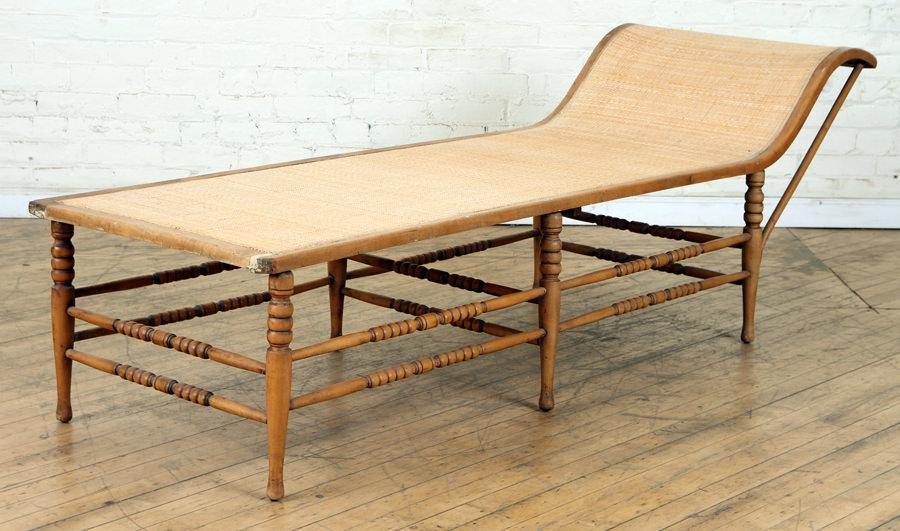 TURNED WOOD & RATTAN CHAISE LOUNGE C. 1880 (1 of 7)
