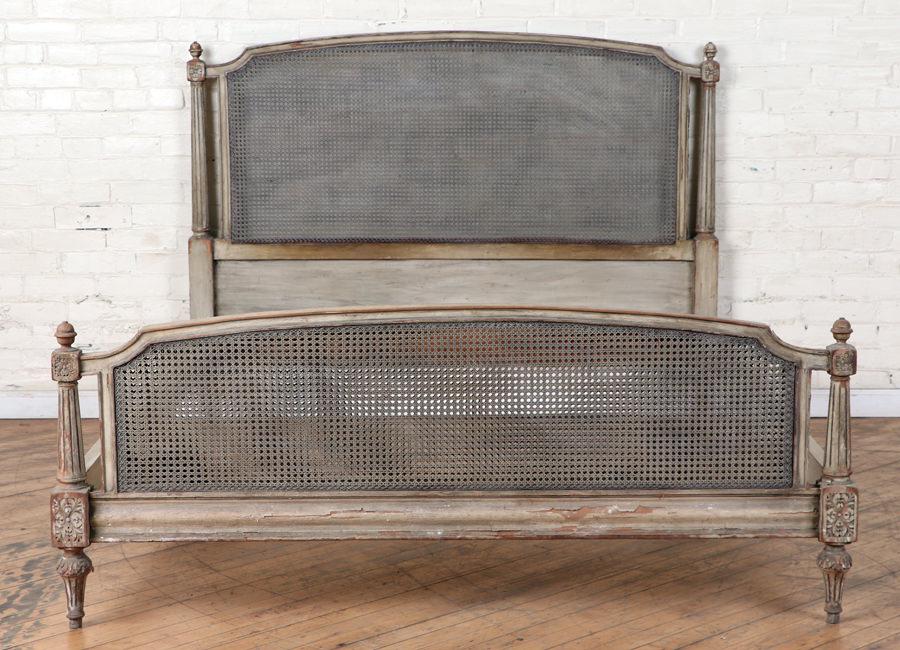 FRENCH PAINTED AND CANE QUEEN WIDTH BED C.1920 (1 of 6)