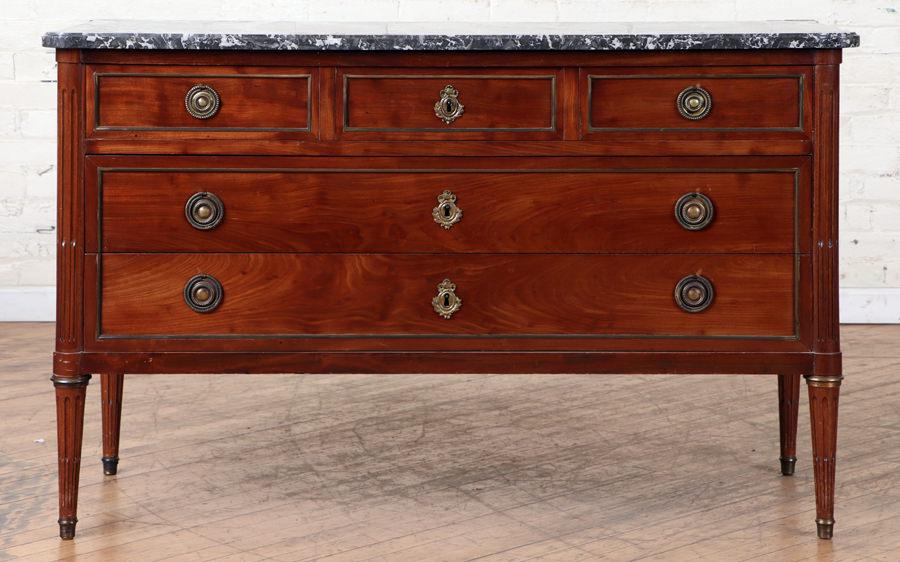 FRENCH LOUIS XVI STYLE MAHOGANY MARBLE COMMODE (1 of 6)