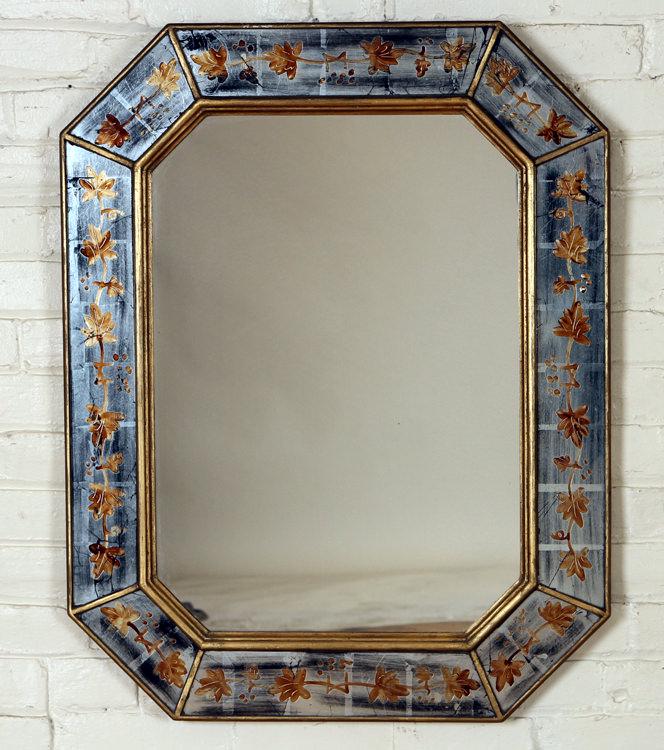 EIGHT SIDED EGLOMISE DECORATED MIRROR BY JANSEN (1 of 4)