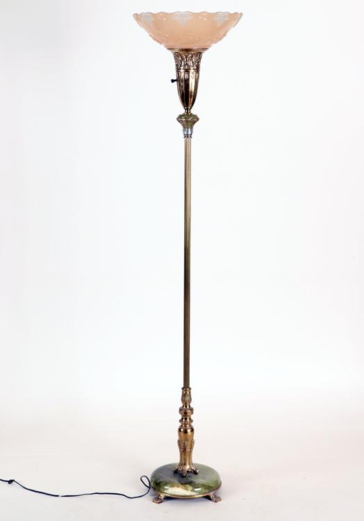 ART DECO TORCHIERE LAMP GREEN ONYX INSERTS C.1930 (1 of 5)