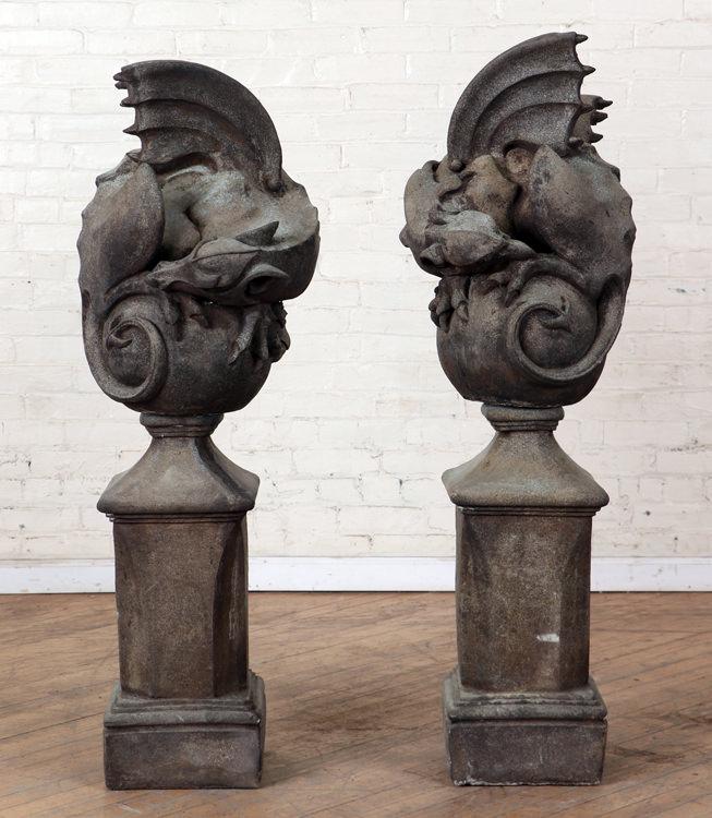 PAIR WINGED GARGOYLES RESTING ON SPHERE (1 of 9)
