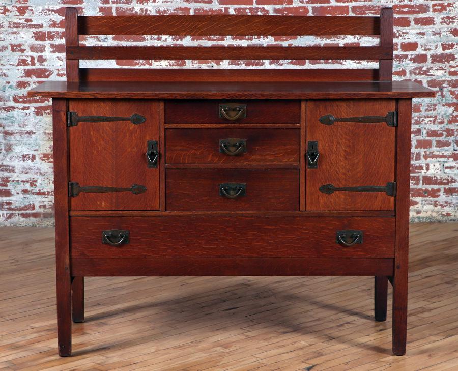 LABELED GUSTAV STICKLEY OAK SIDEBOARD ARTS & CRAFTS (1 of 10)