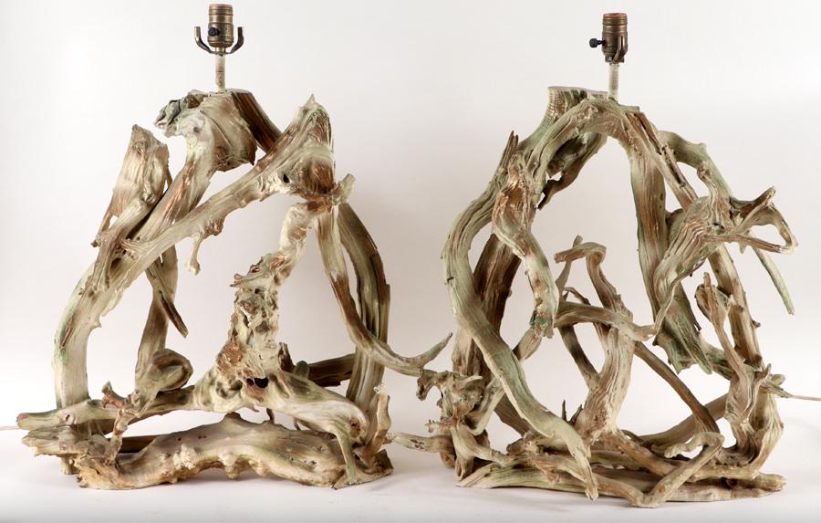 PAIR MID CENTURY MODERN DRIFTWOOD TABLE LAMPS (1 of 7)