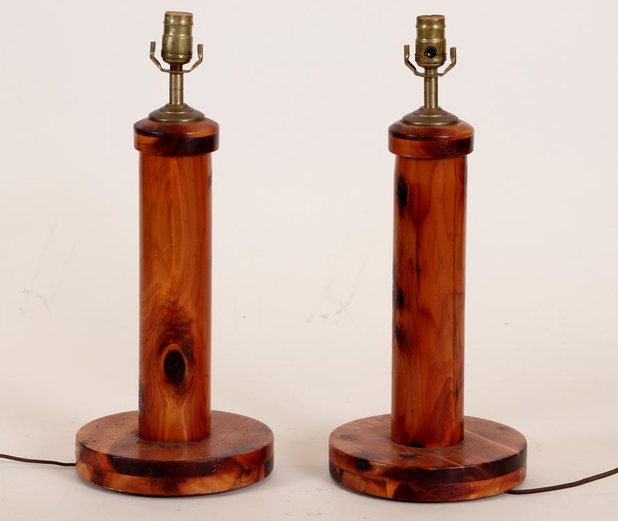 PAIR MID CENTURY MODERN PINE TABLE LAMPS (1 of 5)