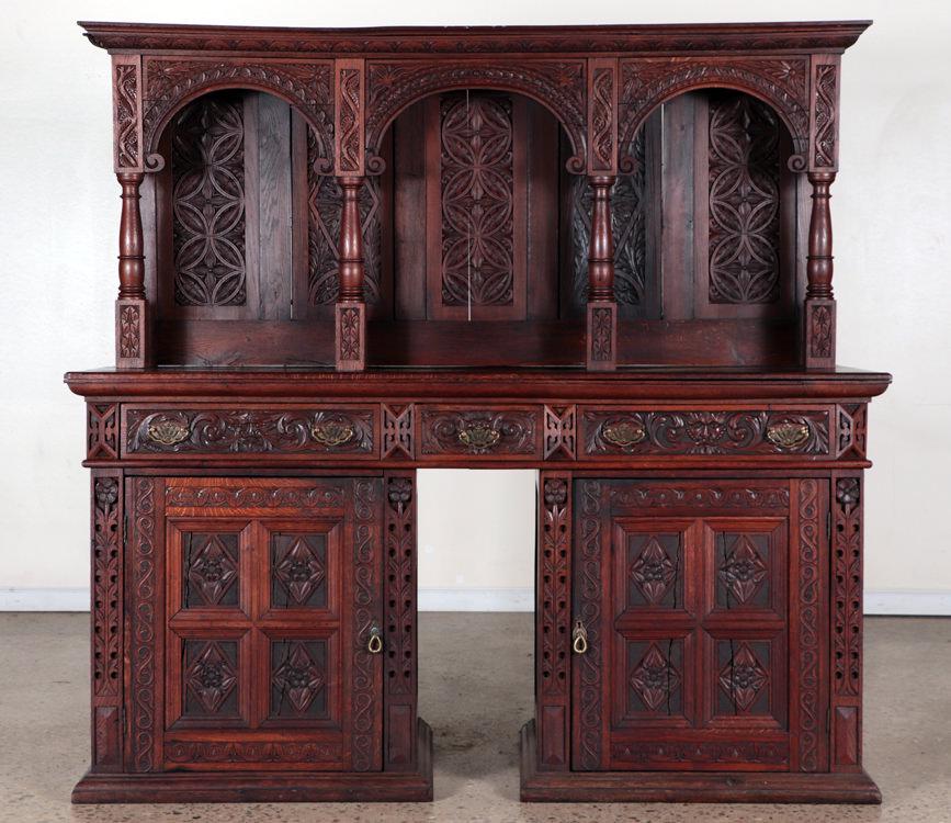 19TH C CONTINENTAL CARVED OAK SIDEBOARD (1 of 9)