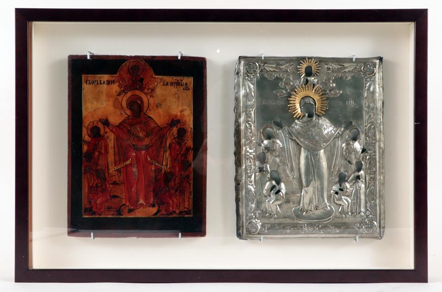 RUSSIAN ICON VIRGIN MARY AND SAINTS HAND PAINTED (1 of 5)