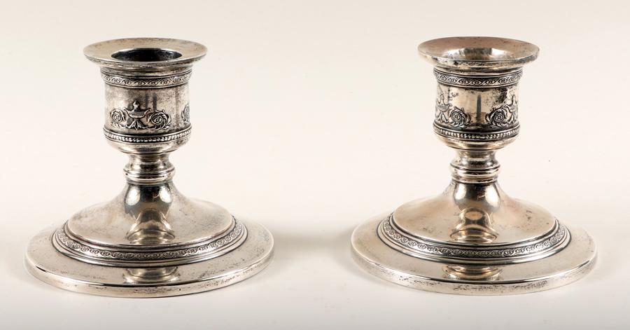 PAIR STERLING SILVER CANDLESTICKS CIRCA 1920 (1 of 5)