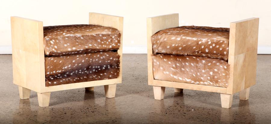 PAIR JEAN MICHEL FRANK STYLE PARCHMENT BENCHES (1 of 5)