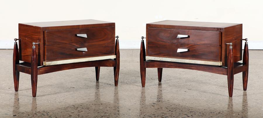 PAIR ITALIAN WALNUT & MARBLE NIGHT STANDS C. 1960 (1 of 6)