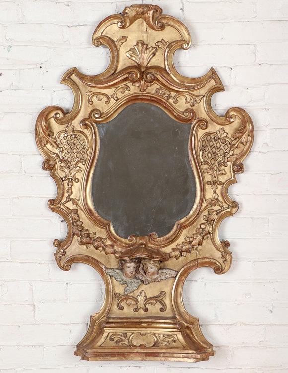 18TH C. CARVED PAINTED GILT WOOD ITALIAN MIRROR (1 of 5)