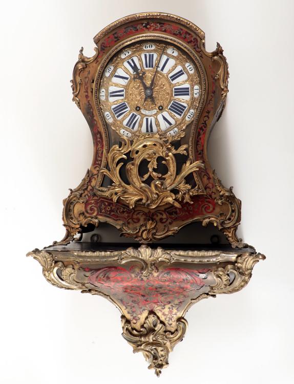 LOUIS XV STYLE SIGNED BOULLE CLOCK WITH SHELF (1 of 10)
