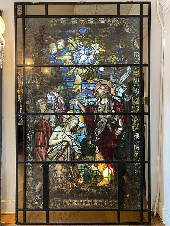 FIGURAL STAINED GLASS WINDOW SIGNED ZETTLER (1 of 2)