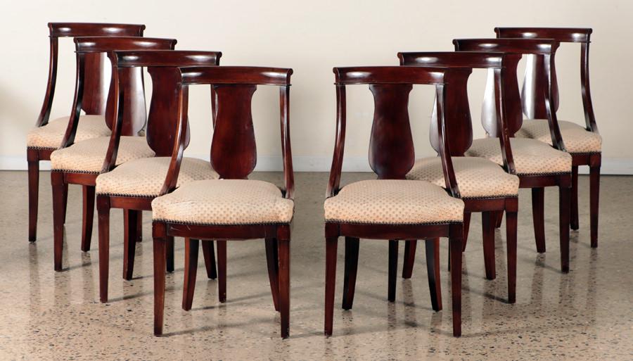 SET 8 FRENCH MAHOGANY GONDOLA FORM DINING CHAIRS (1 of 6)